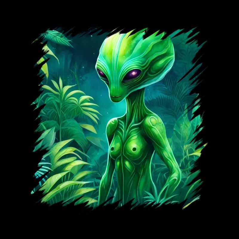 Green aliens, aliens and UFOs in the forest, outer space