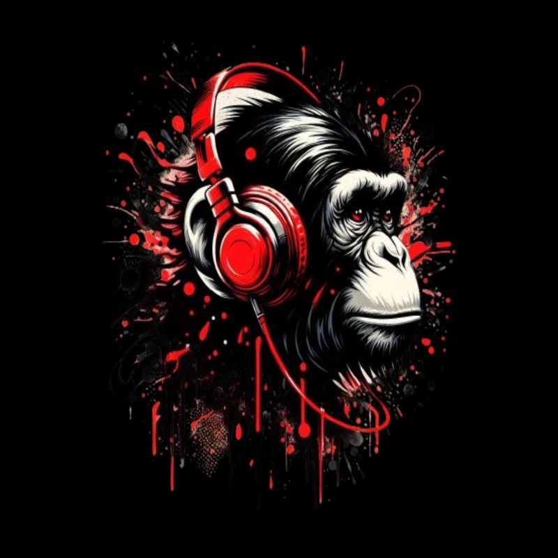 Affenkopf mit roten Kopfhörern POD-Design
