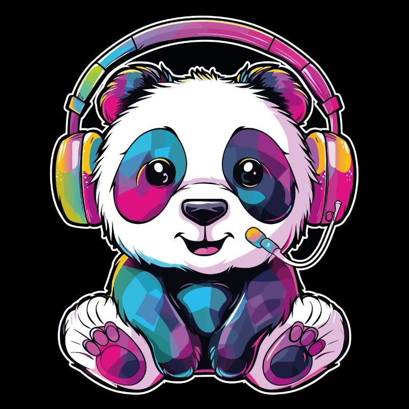 Farbenfroher Panda Bär mit Kopfhörern