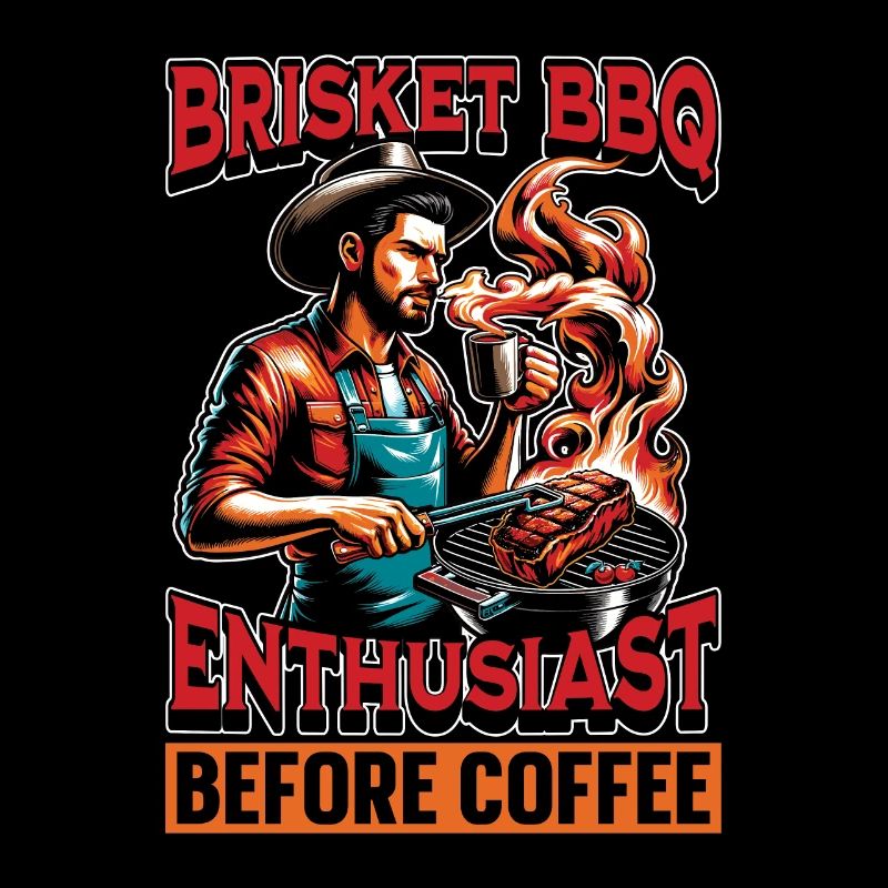 Brisket BBQ Enthusiast Before Grilled Meat Coffee