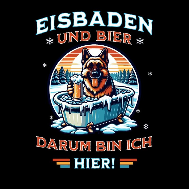 Eisbaden Schäferhund Bier Design Winterspaß