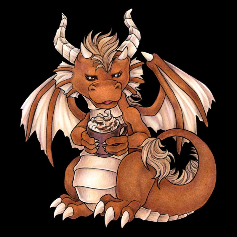 Niedlicher Drache mit Kaffee Schokolade Drink