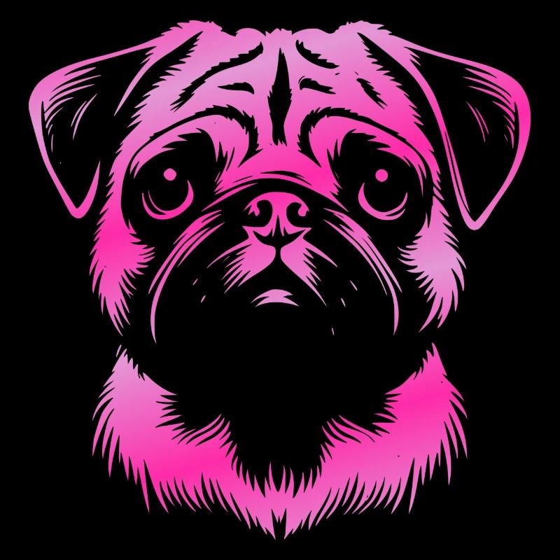 Pug, dog head, drawing pink