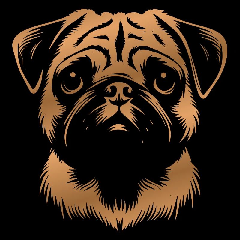 Pug, Dog Head, Drawing bronze