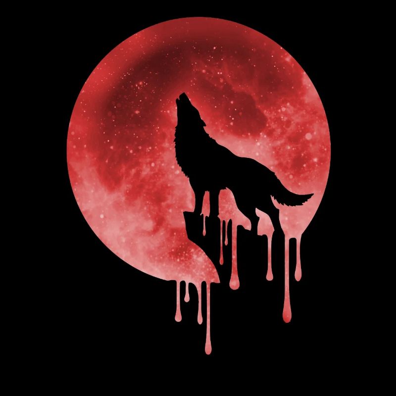 blood moon with wolf