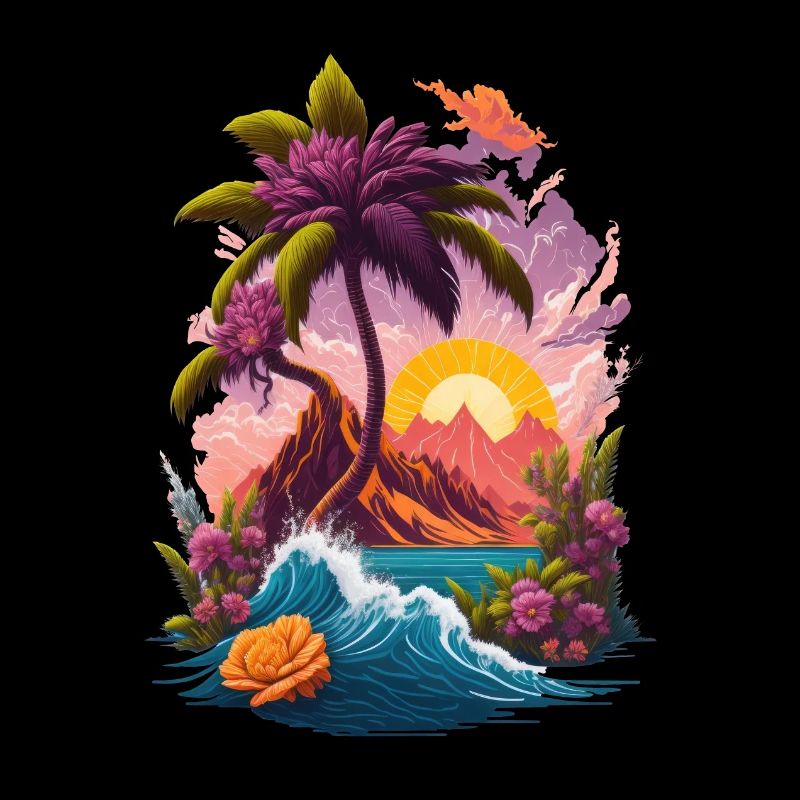 Island Sunrise Paradise Palm Trees