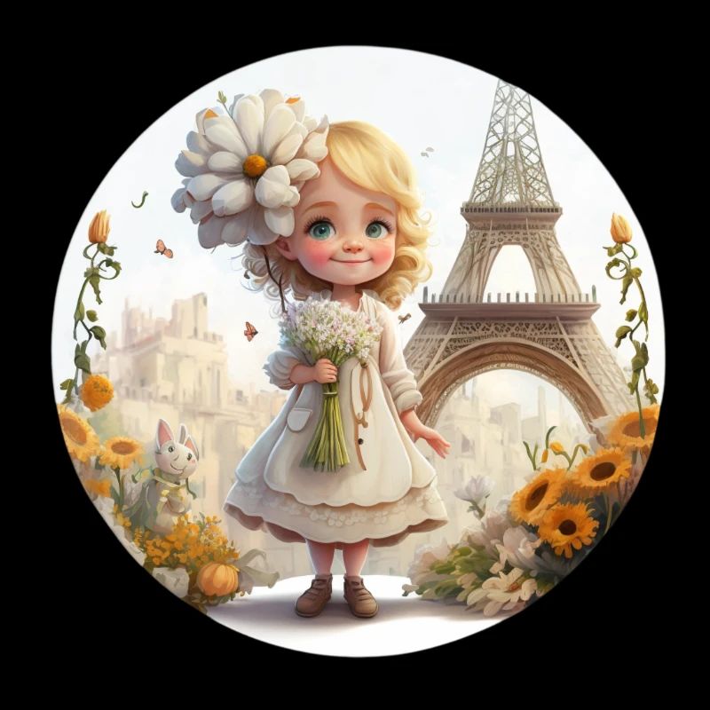 HÜBSCHES KLEINES MÄDCHEN AM EIFFELTURM - BLUMEN