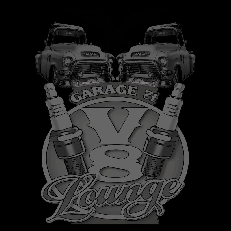 GMC garage with V8 engine lounge