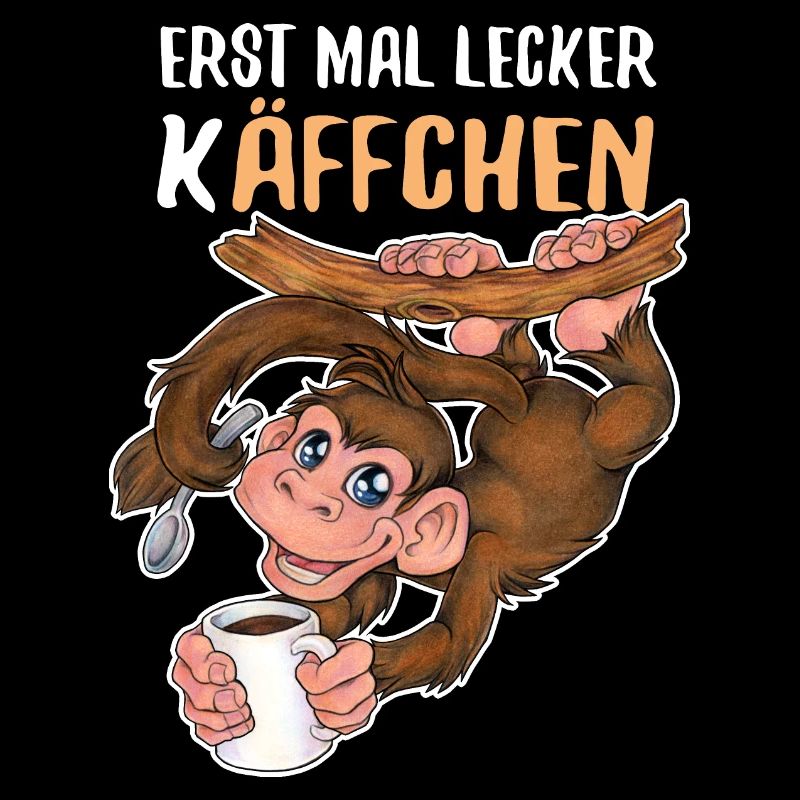 Erst mal lecker Käffchen niedlich Affe mit Kaffee