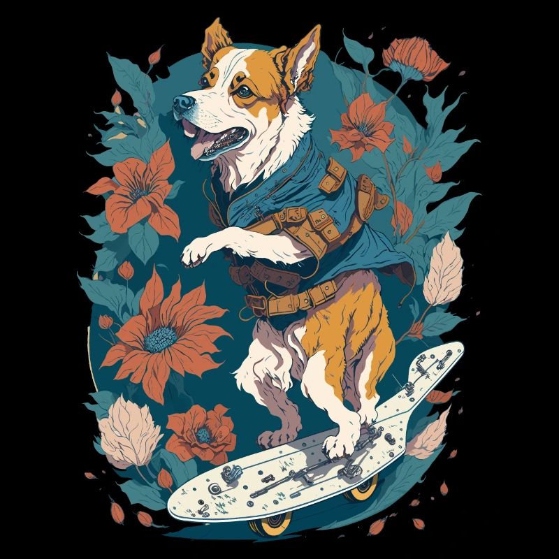 Illustration d’un chien sur une planche à roulettes