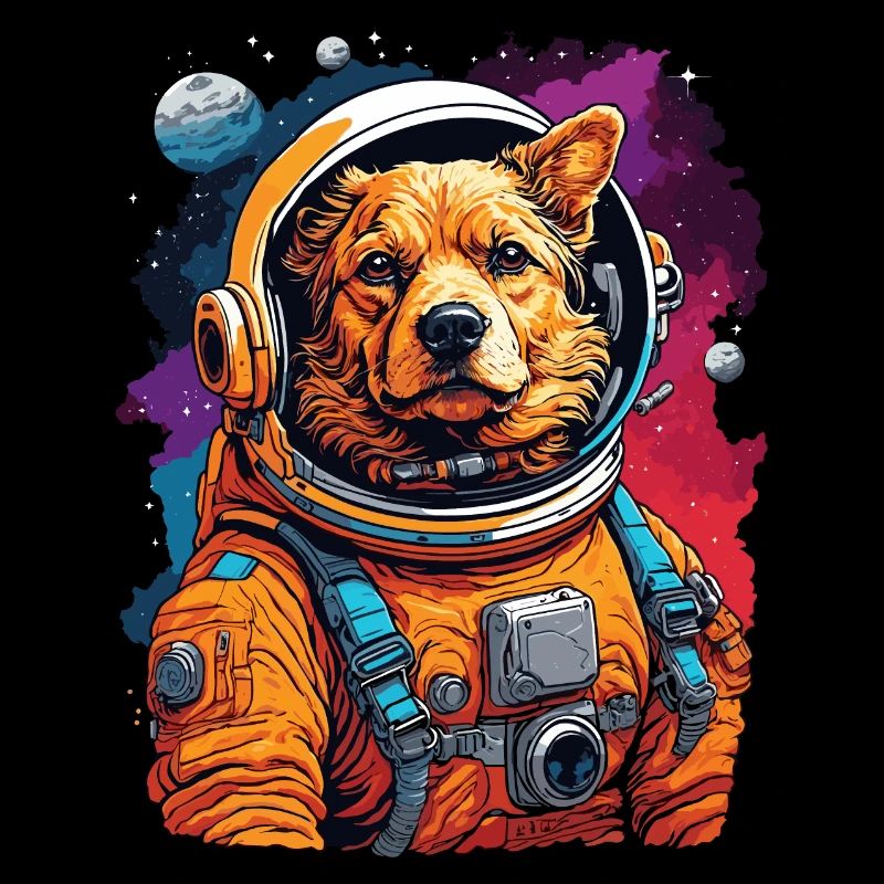 Illustration d’un chien dans une combinaison spatiale
