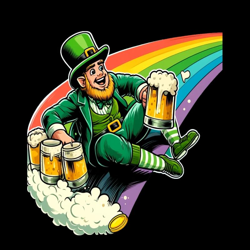 Leprechaun (Irischer Kobold) auf Regenbogen