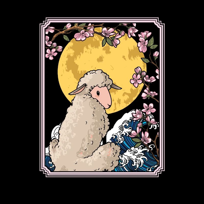 Mouton Japon Cerisier Fleur Lune