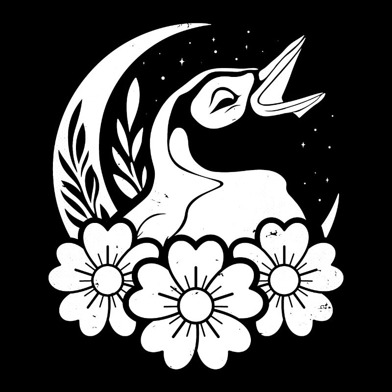 Penguin Wild Flowers Floral Moon