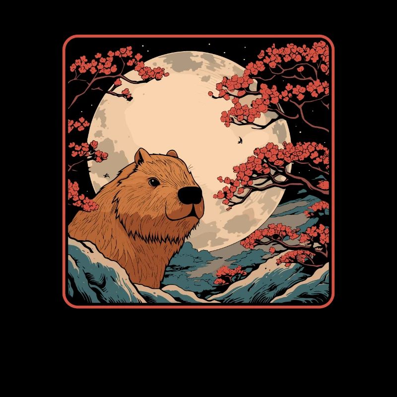 Capybara Wasserschwein Japan Cherry Blossom Moon
