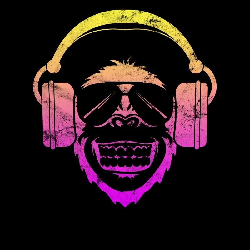 Monkey DJ monkey with headphones and sunglasses