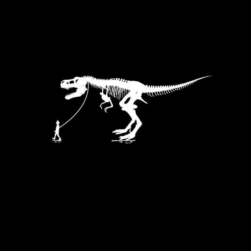 Dinosaur skeleton with leash