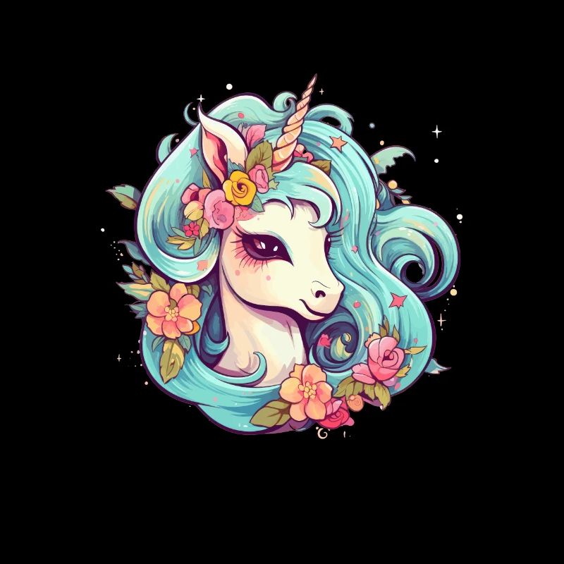 Licorne comique avec des fleurs dans les cheveux