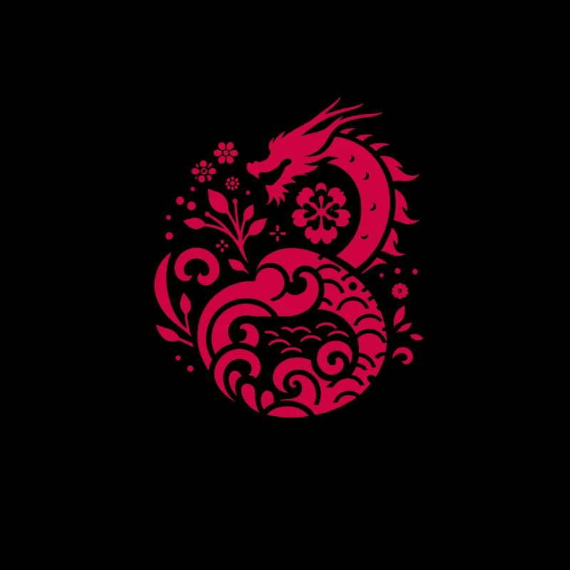Traditional Dragon - Floral Pattern