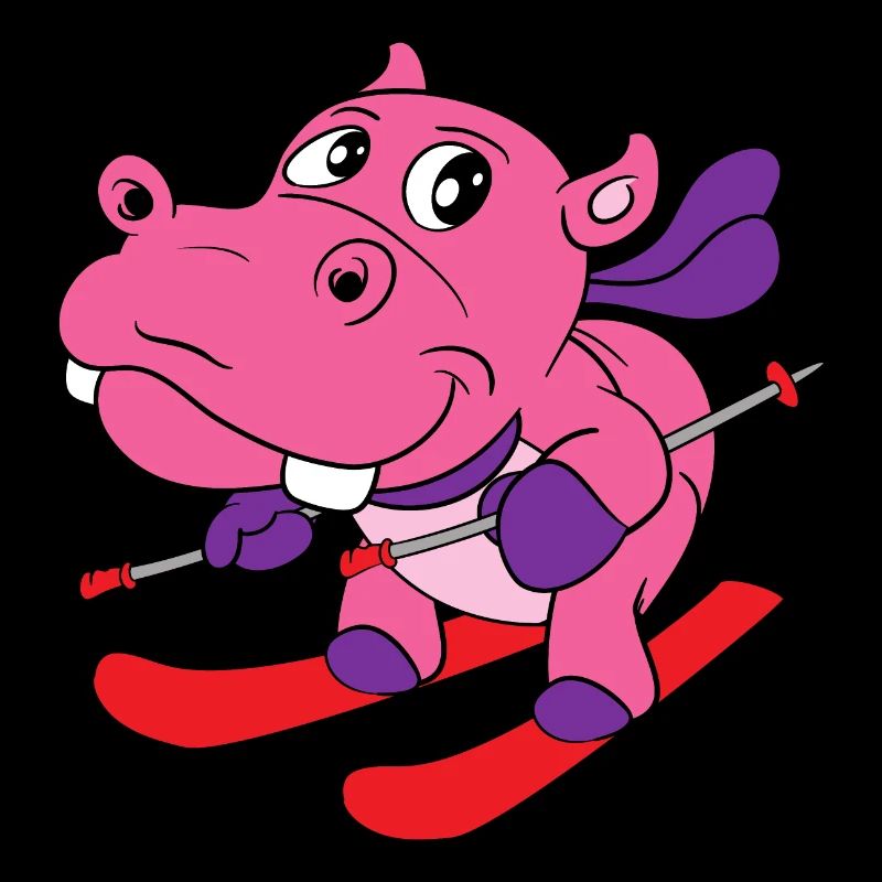 Cute Funny Cool Hippo Skier Ski