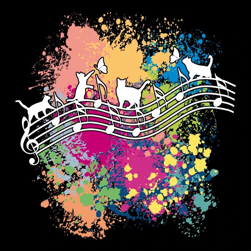 Cats and musical notes color blots