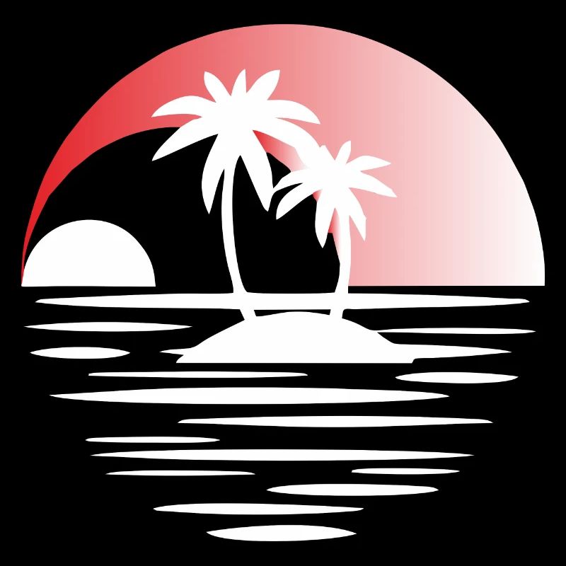 Island with palm trees white red