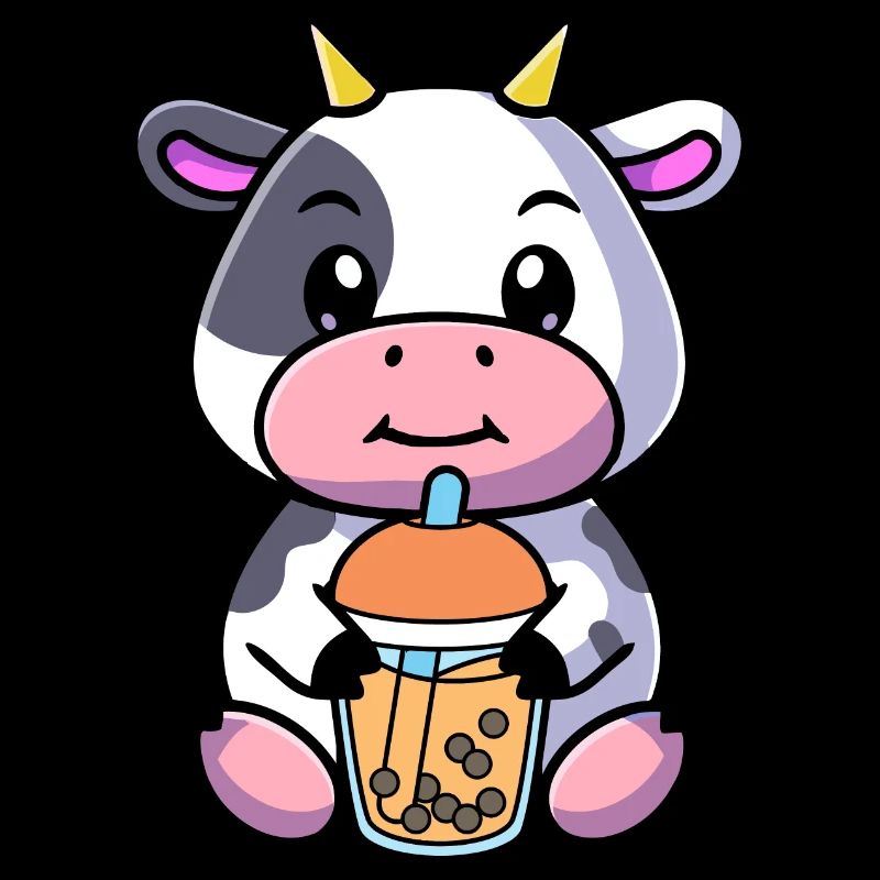 Bubble Milk Tea Cow Drinking Boba Milk Tea