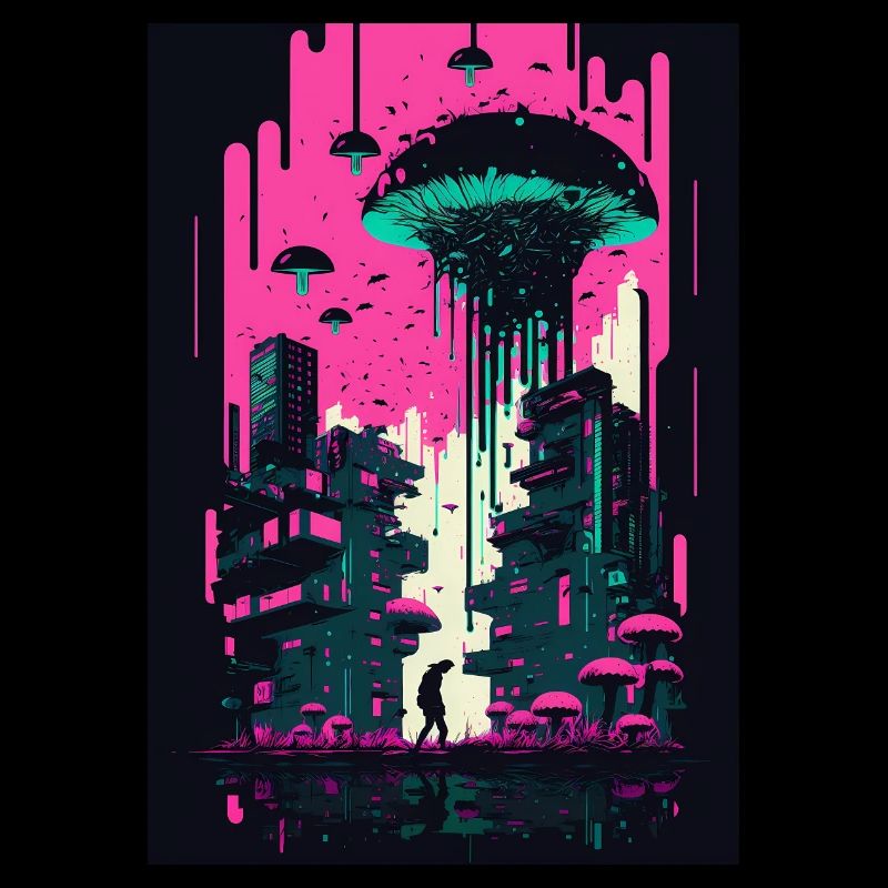 Mushroom Neon Vaporwave Natural Technocrat Hacker Techie