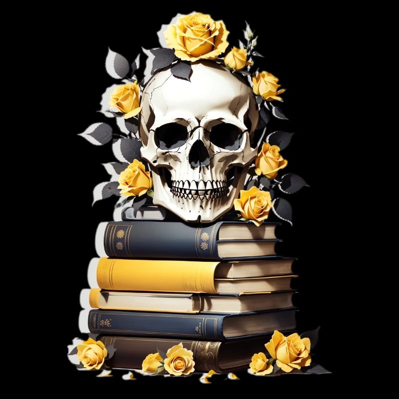 Stack of books with skull