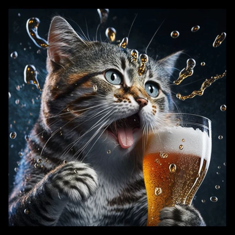 Crazy cat drinking beer