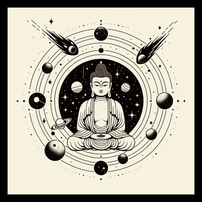 Space-Buddha schwarzweiß