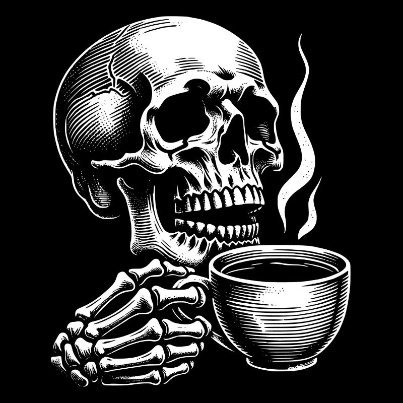 Crâne avec tasse à café