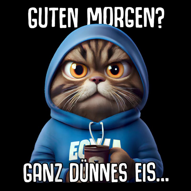 Guten Morgen ganz dünnes Eis Spruch Katze Kaffee
