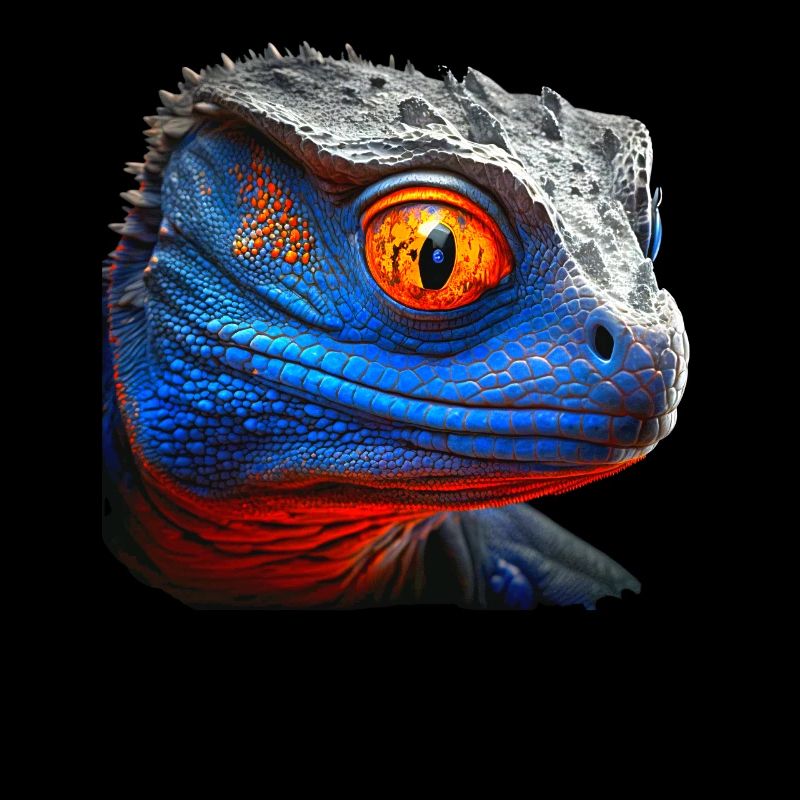 Blue and orange dinosaur lizard head