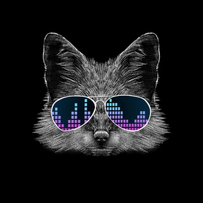 Fuchs mit Kopfhörer und cooler Equalizer Brille