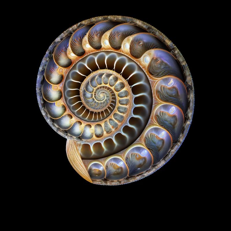 Fibonacci spiral, shell, golden ratio