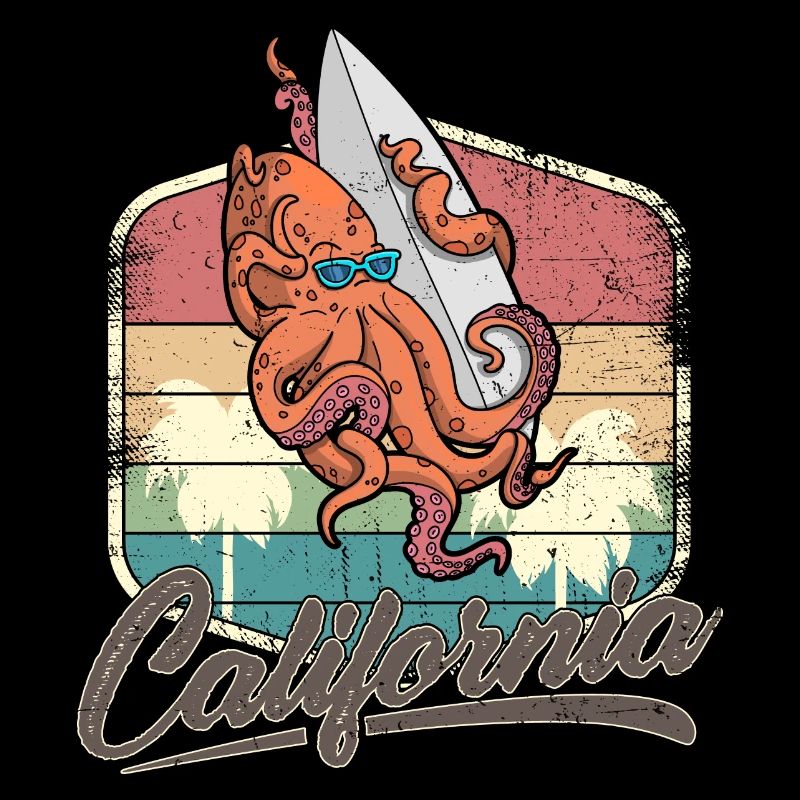 Surfing Summer Octopus Surfboard Holiday Ocean