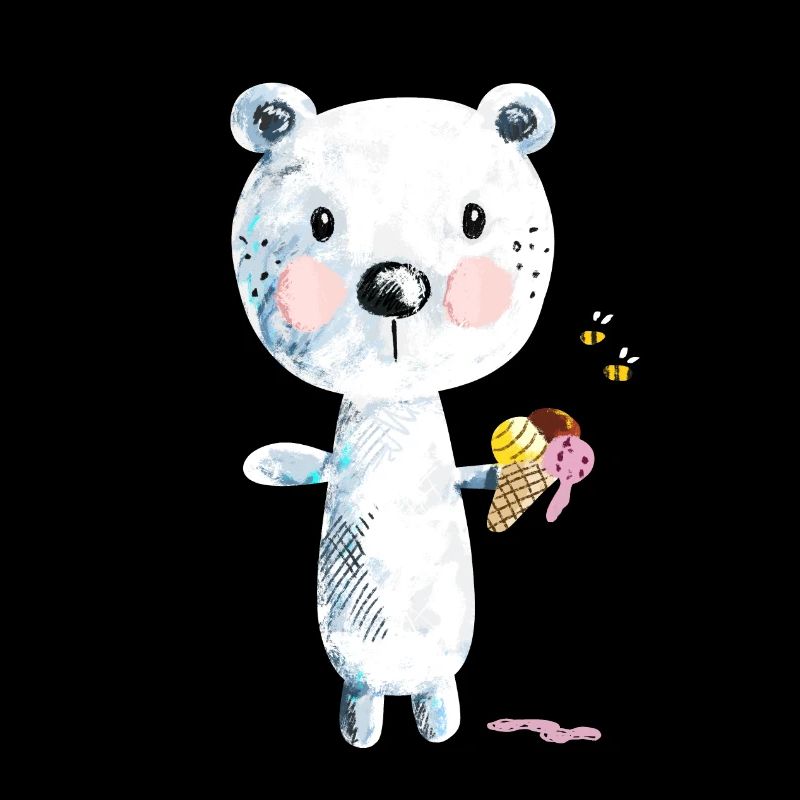 Niedlicher Eisbär Mit Eiscreme Und Bienen Comic