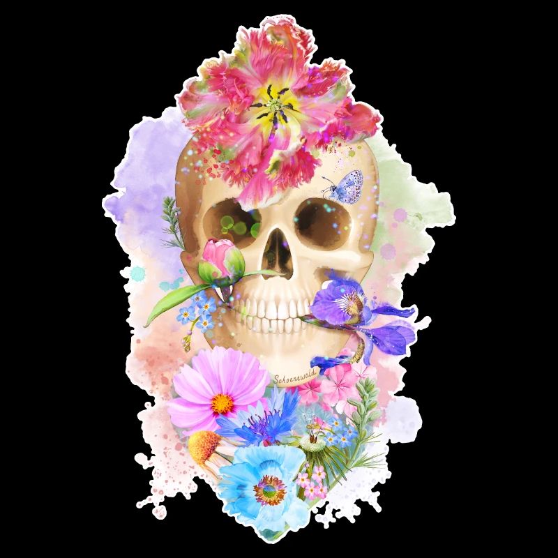 Crâne coloré avec cœur de fleurs