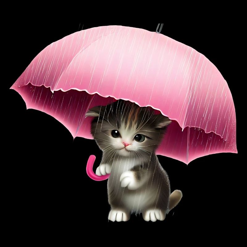 Chat avec parapluie rose