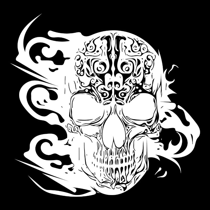 Burning grinning tattoo skull