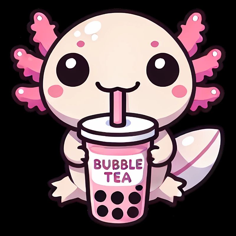 Kawaii Axolotl Drinking Bubble Tea