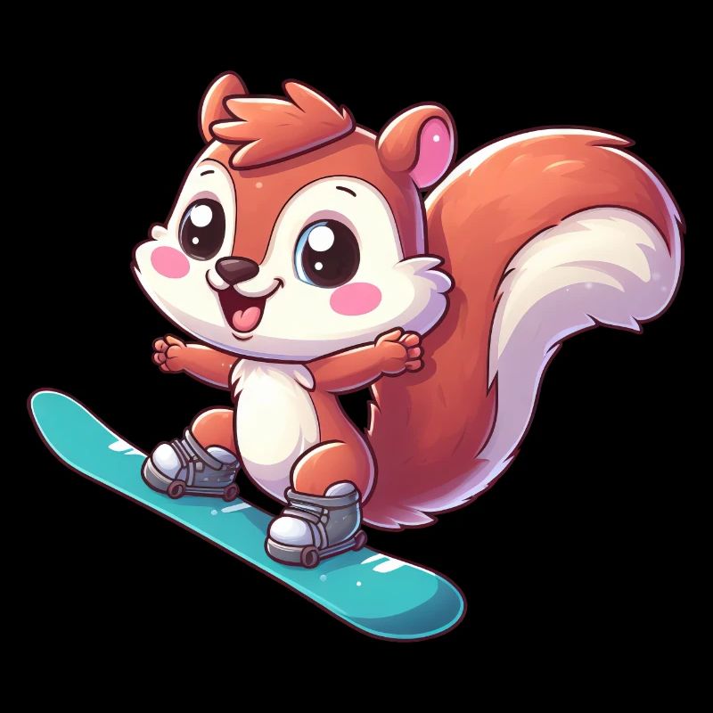 Cute Squirrel, Comic Snowboarder, Winter Urlau