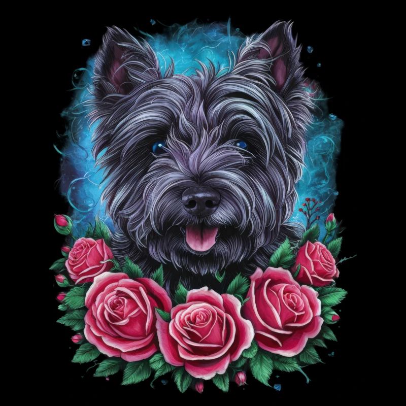 Cute Cairn Terrier with Colorful Roses