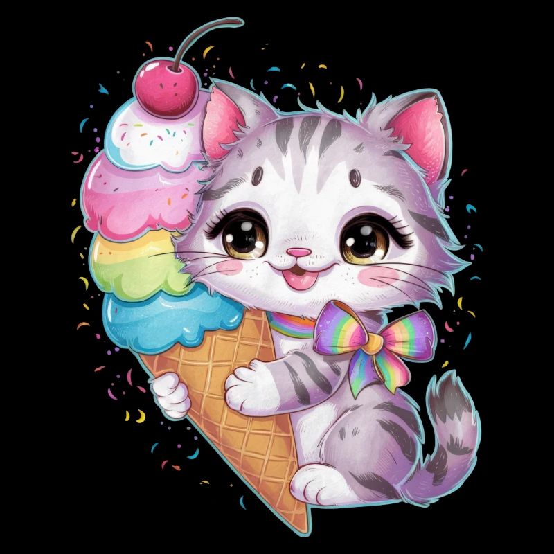 Süße Cartoon Katze liebt Waffel Eis