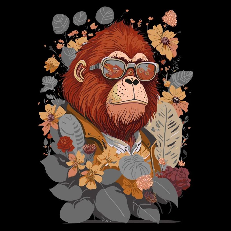 Gorilla with sunglasses and flowers illustration