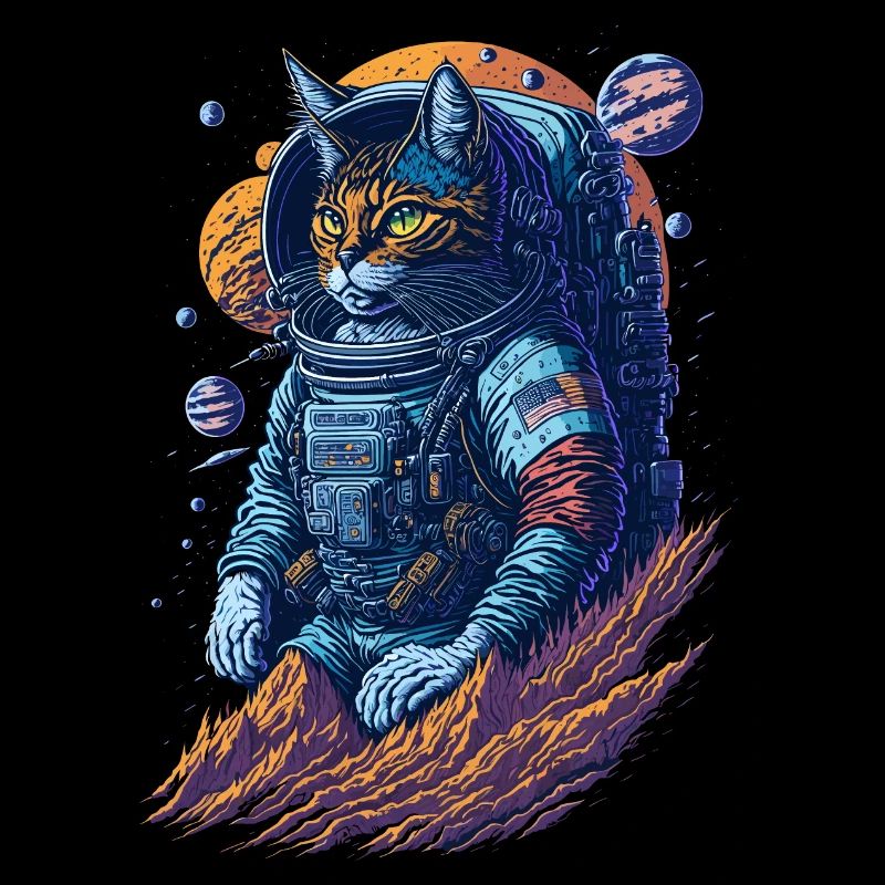 Illustration einer Katze im Raumanzug
