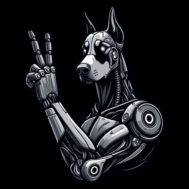 Doberman Robot Cyborg signe de paix