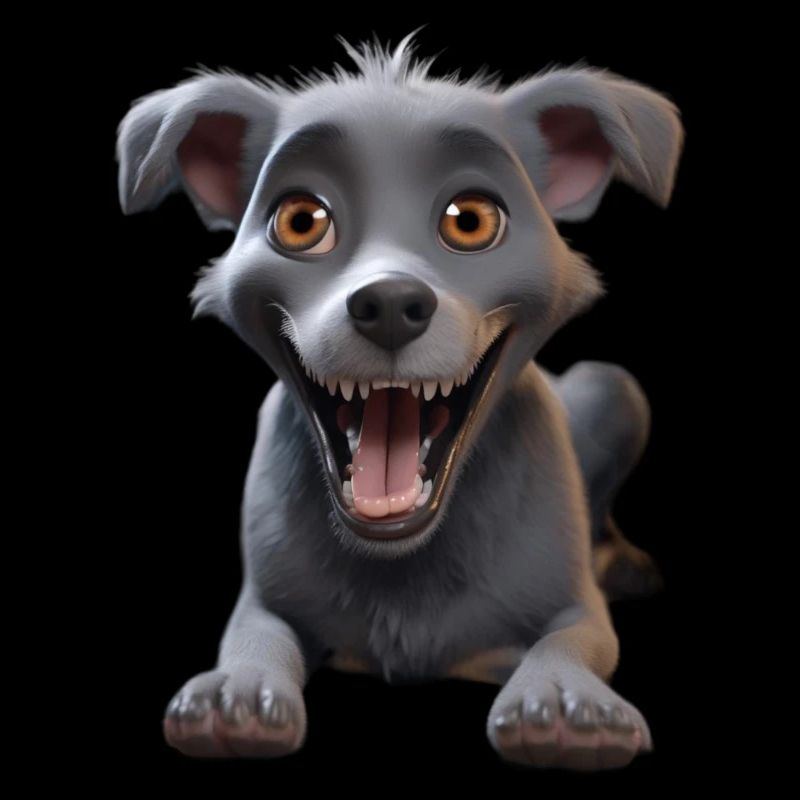 Aventure du chiot gris souriant