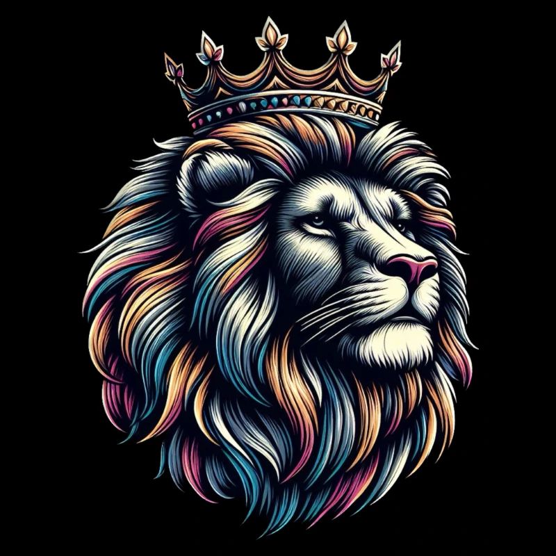 Ein bunter Löwe mit einer Krone